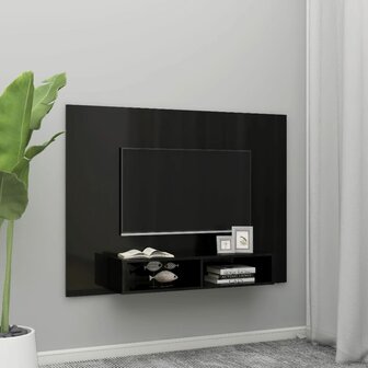 Tv-wandmeubel 135x23,5x90 cm bewerkt hout hoogglans zwart 1