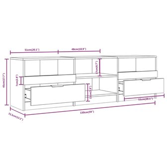 Tv-meubel 150x33,5x45 cm bewerkt hout betongrijs 7