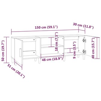 Tv-meubel 150x30x50 cm bewerkt hout betongrijs 8