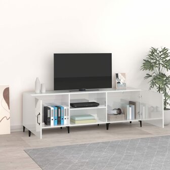 Tv-meubel 150x30x50 cm bewerkt hout hoogglans wit 3