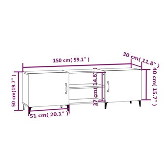 Tv-meubel 150x30x50 cm bewerkt hout hoogglans wit 8