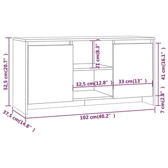 Tv-meubel 102x37,5x52,5 cm bewerkt hout grijs sonoma eikenkleur 8