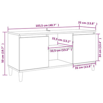 Tv-meubel met houten poten 103,5x35x50 cm gerookt eikenkleurig 8