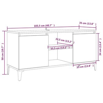 Tv-meubel met metalen poten 103,5x35x50 cm gerookt eikenkleurig 9