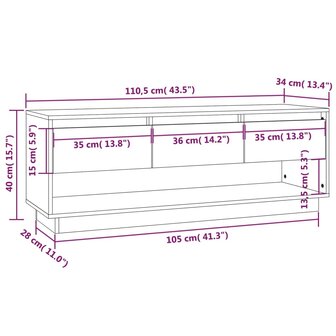 Tv-meubel 110,5x34x40 cm massief grenenhout zwart 9