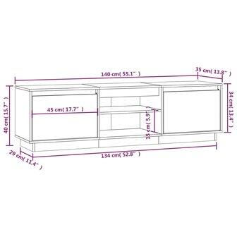 Tv-meubel 140x35x40 cm massief grenenhout wit 10