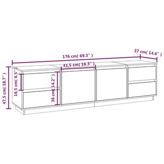 Tv-meubel 176x37x47,5 cm massief grenenhout wit 10