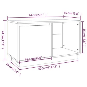 Tv-meubel 74x35x44 cm massief grenenhout wit 10