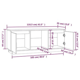 Tv-meubel 110,5x35x44 cm massief grenenhout wit 9