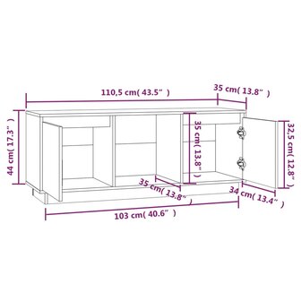 Tv-meubel 110,5x35x44 cm massief grenenhout zwart 9