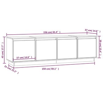 Tv-meubel 156x37x45 cm massief grenenhout wit 10