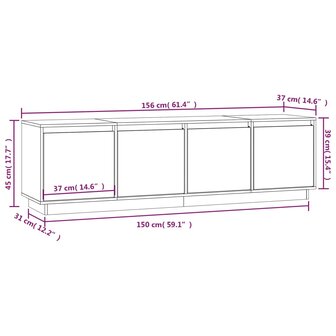 Tv-meubel 156x37x45 cm massief grenenhout grijs 10