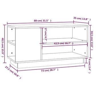 Tv-meubel 80x35x40,5 cm massief grenenhout wit 9