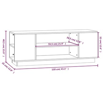 Tv-meubel 110x35x40,5 cm massief grenenhout wit 8