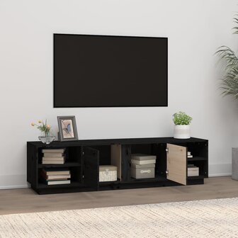 Tv-meubel 156x40x40 cm massief grenenhout zwart 3