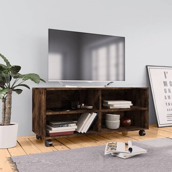 Tv-meubel met wieltjes 90x35x35 cm bewerkt hout gerookt eiken 1