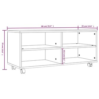 Tv-meubel met wieltjes 90x35x35 cm bewerkt hout gerookt eiken 7