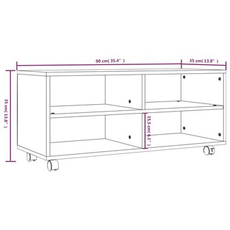 Tv-meubel met wieltjes 90x35x35 cm bewerkt hout bruin eikenkleur 7