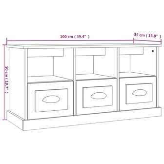 Tv-meubel 100x35x50 cm bewerkt hout hoogglans wit 10