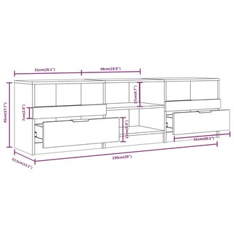 Tv-meubel 150x33,5x45 cm bewerkt hout gerookt eikenkleurig 7