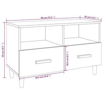 Tv-meubel 80x36x50 cm bewerkt hout bruin eikenkleur 10