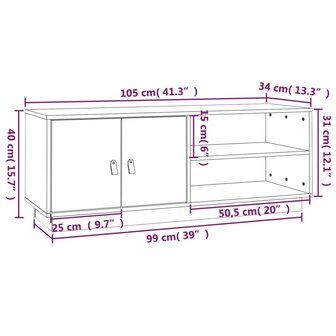 Tv-meubel 105x34x40 cm massief grenenhout grijs 11