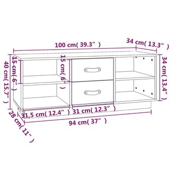 Tv-meubel 100x34x40 cm massief grenenhout wit 10