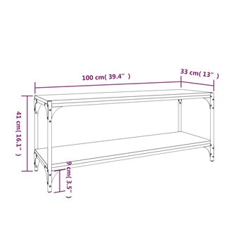 Tv-meubel 100x33x41 cm bewerkt hout en staal zwart 9