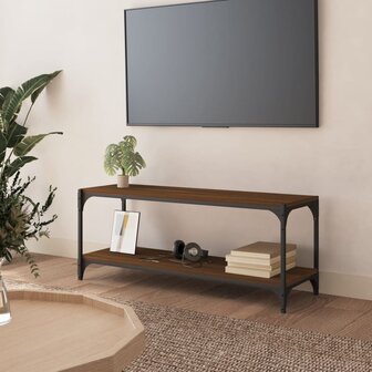 Tv-meubel 100x33x41 cm bewerkt hout en staal bruin eikenkleur 1