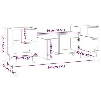 Tv-meubel 160x35x55 cm bewerkt hout zwart 10