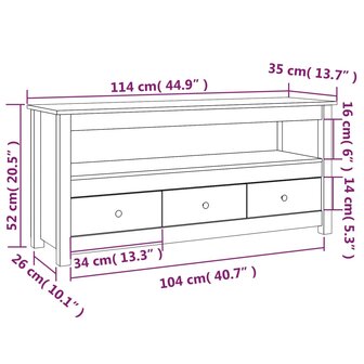 Tv-meubel 114x35x52 cm massief grenenhout wit 10