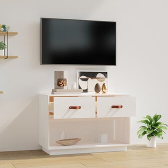 Tv-meubel 90x40x60 cm massief grenenhout wit 3