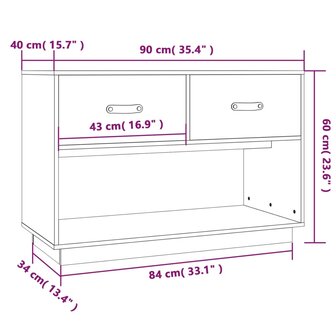 Tv-meubel 90x40x60 cm massief grenenhout wit 10