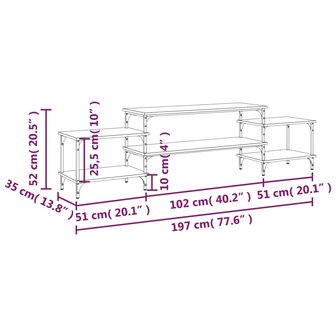 Tv-meubel 197x35x52 cm bewerkt hout zwart 9