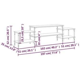 Tv-meubel 197x35x52 cm bewerkt hout grijs sonoma eikenkleurig 9