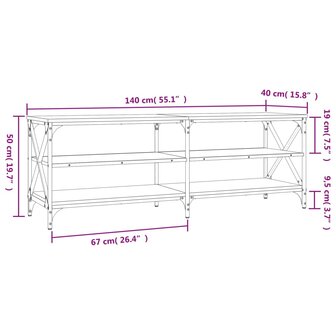 Tv-meubel 140x40x50 cm bewerkt hout zwart 9