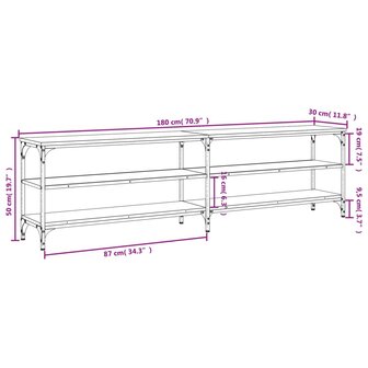 Tv-meubel 180x30x50 cm bewerkt hout metaal sonoma eikenkleurig 9