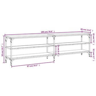 Tv-meubel 180x30x50 cm bewerkt hout metaal grijs sonoma eiken 9