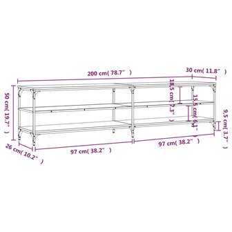 Tv-meubel 200x30x50 cm bewerkt hout metaal sonoma eikenkleurig 9