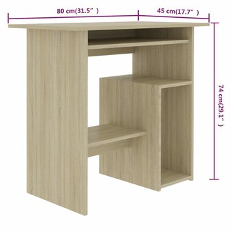 Bureau 80x45x74 cm bewerkt hout sonoma eikenkleurig 7