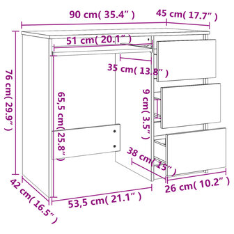 Bureau 90x45x76 cm bewerkt hout sonoma eikenkleurig 8