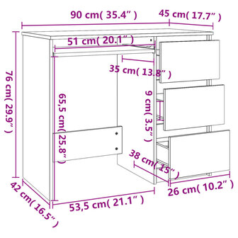 Bureau 90x45x76 cm bewerkt hout hoogglans wit 8