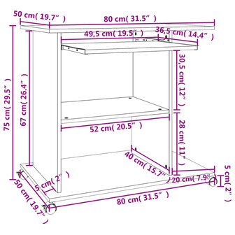 Computerbureau 80x50x75 cm bewerkt hout sonoma eikenkleurig 6