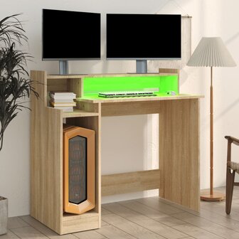 Bureau met LED-verlichting 97x45x90 cm hout sonoma eikenkleurig 4