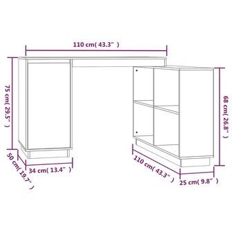 Bureau 110x50x75 cm massief grenenhout grijs 11