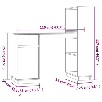 Bureau 110x53x117 cm massief grenenhout wit 11