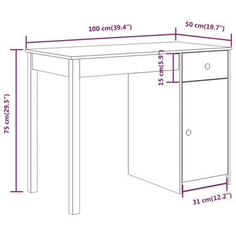 Bureau 100x50x75 cm massief grenenhout wit 10