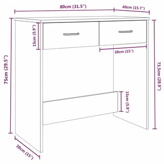 Bureau 80x40x75 cm bewerkt hout gerookt eikenkleurig 7