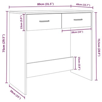 Bureau 80x40x75 cm bewerkt hout bruin eikenkleur 7