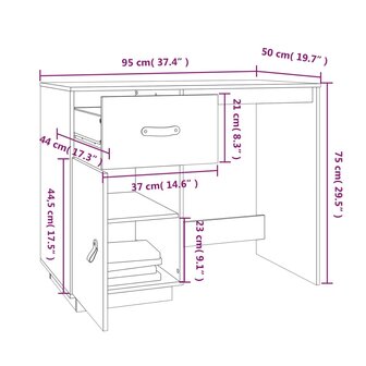 Bureau 95x50x75 cm massief grenenhout wit 9